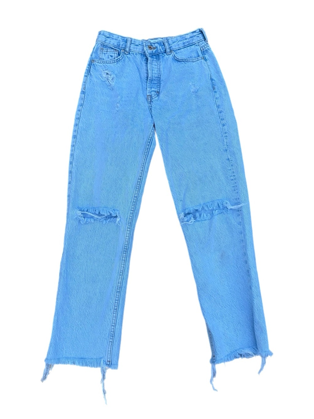 Zara | High Waisted Distressed Fray Hem Denim Jeans